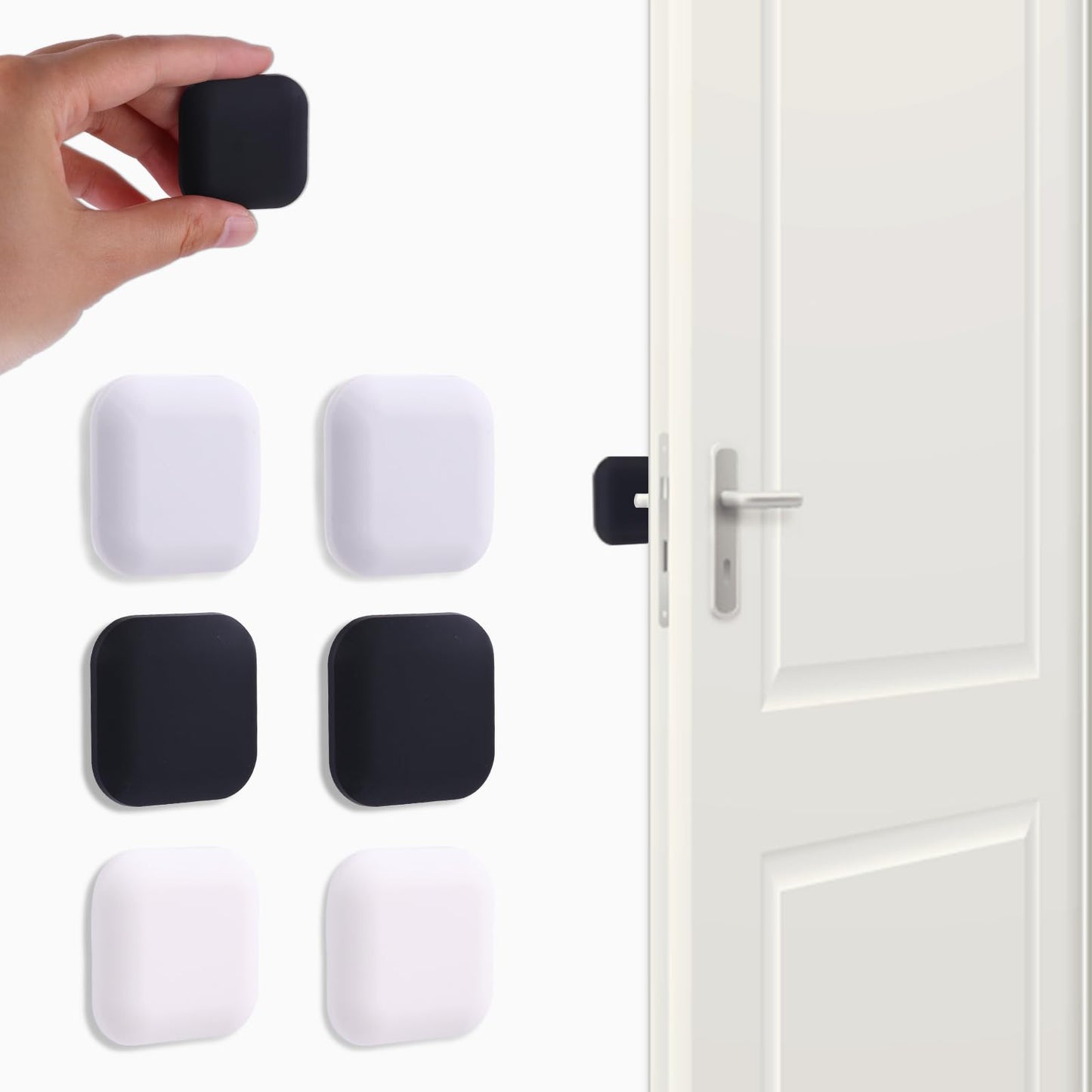 cobee Door Stoppers, 6 Pcs Door Stops Protector for Wall with Strong Back Adhesive Self-Adhesive Super Quiet Wall Sticker Protector Silencer for Handle Bumper Home Office Wall(White Black Grey)