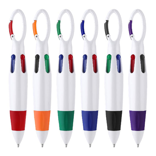 Shuttle Pens with Carabiner Clip, 4-in-1 Multicolor Pens Retractable Ballpoint Pens with Buckle Keychain on Top for Nurse Pens Office School Supplies Gifts Party Favors (6 PCS)