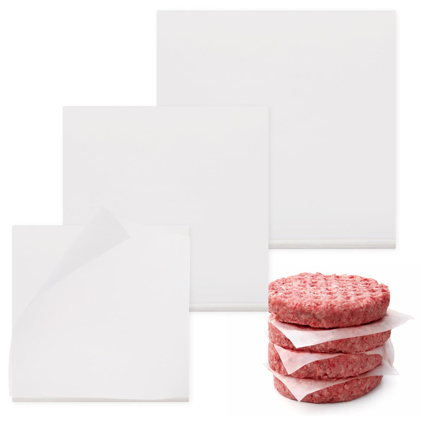 Molain 150Pcs Unbleached Parchment Paper, 4/5/6in Burger Patty Paper Non-Stick Baking Wax Paper Sheets for Seperating Patty, Cookies, Baking, Wrapping Candies, BBQ (Square)