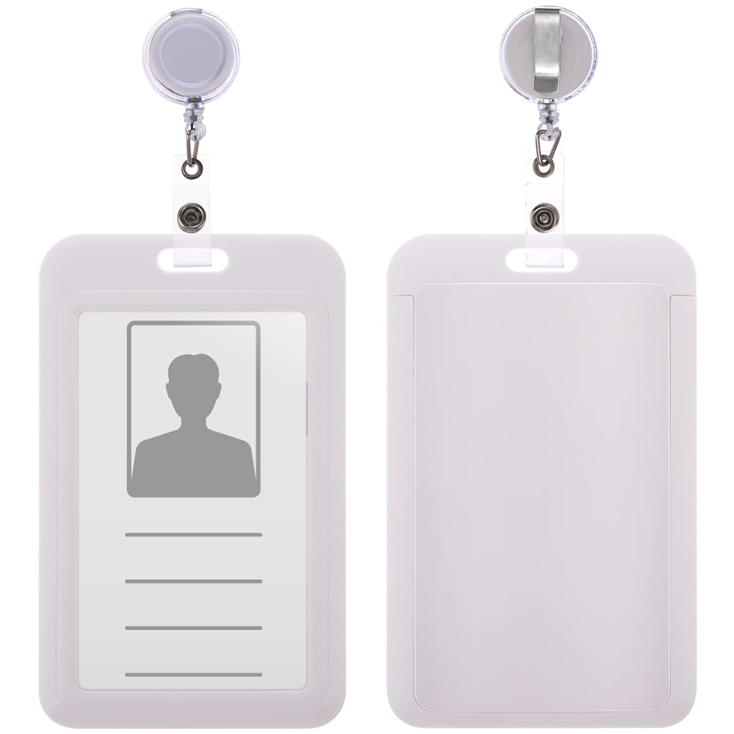cobee Hard Badge Holders with Retractable Badge Reel, 2Pcs Heavy Duty ID Badge Holders Plastic Credit Card Protector Work Badge Holder Badge Case for Nurse Doctor Teacher Office School Supplies(White)