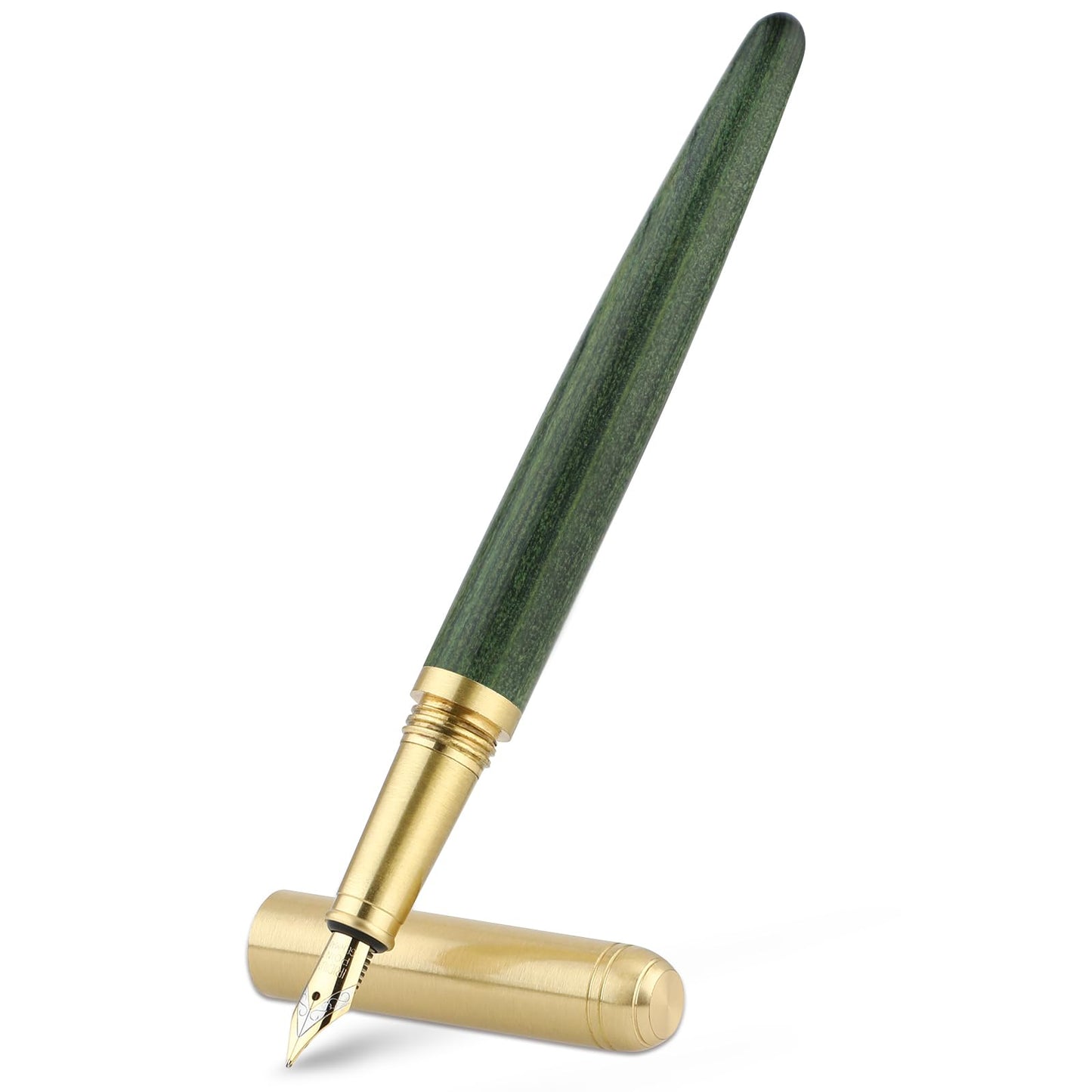 cobee® Wooden Fountain Pens, Handcrafted Wood Fountain Pen Vintage Luxury Pen 0.5mm Fine Point Pen Business Pen Smooth Writing for Journaling Calligraphy Gift Supplies (Green)