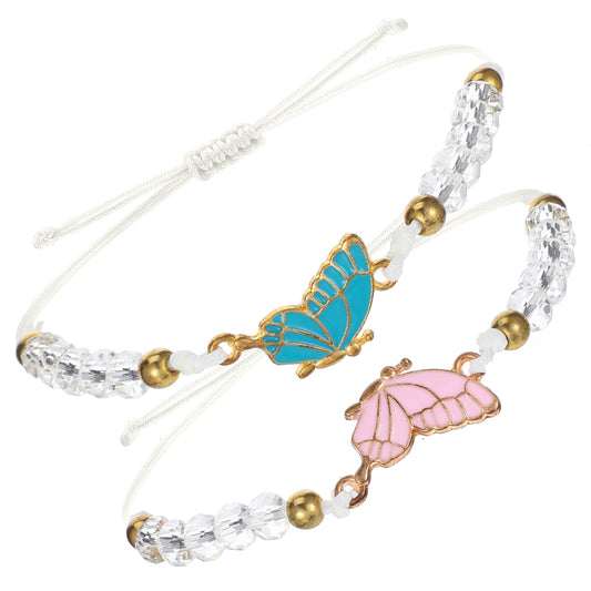 simarro 2pcs Matching Bracelets, Butterfly Friendship Bracelets Adjustable Strand Best Friends Bracelet, Handmade Charm Couples Jewelry Gifts for Women Couples Friend (White)