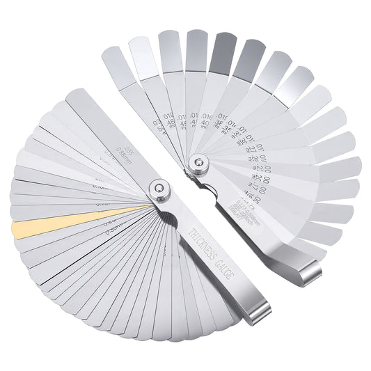 Jeffdad Feeler Gauges Set, Stainless Steel Gauge 32 Blades Tapered and 16 Blades Offset Feelers Gauge Dual Marked Metric and SAE Feelers Gauges Measuring Tools for Spark Plug Valve Piston Guitar