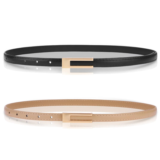 Amaxiu PU Leather Waist Belt for Women 2 Pcs(Khaki+Black)