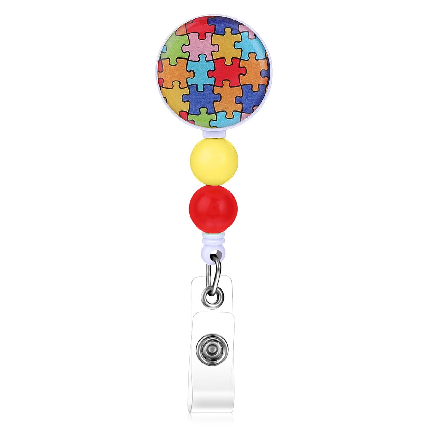 TIESOME Retractable Badge Reels with Alligator Clip, Cute Puzzle ID Badge Holder Heavy Duty ID Card Holder Name Badge Clip with Beads Gifts for Nurse Medical Teacher Student Office Work Supplies (B)