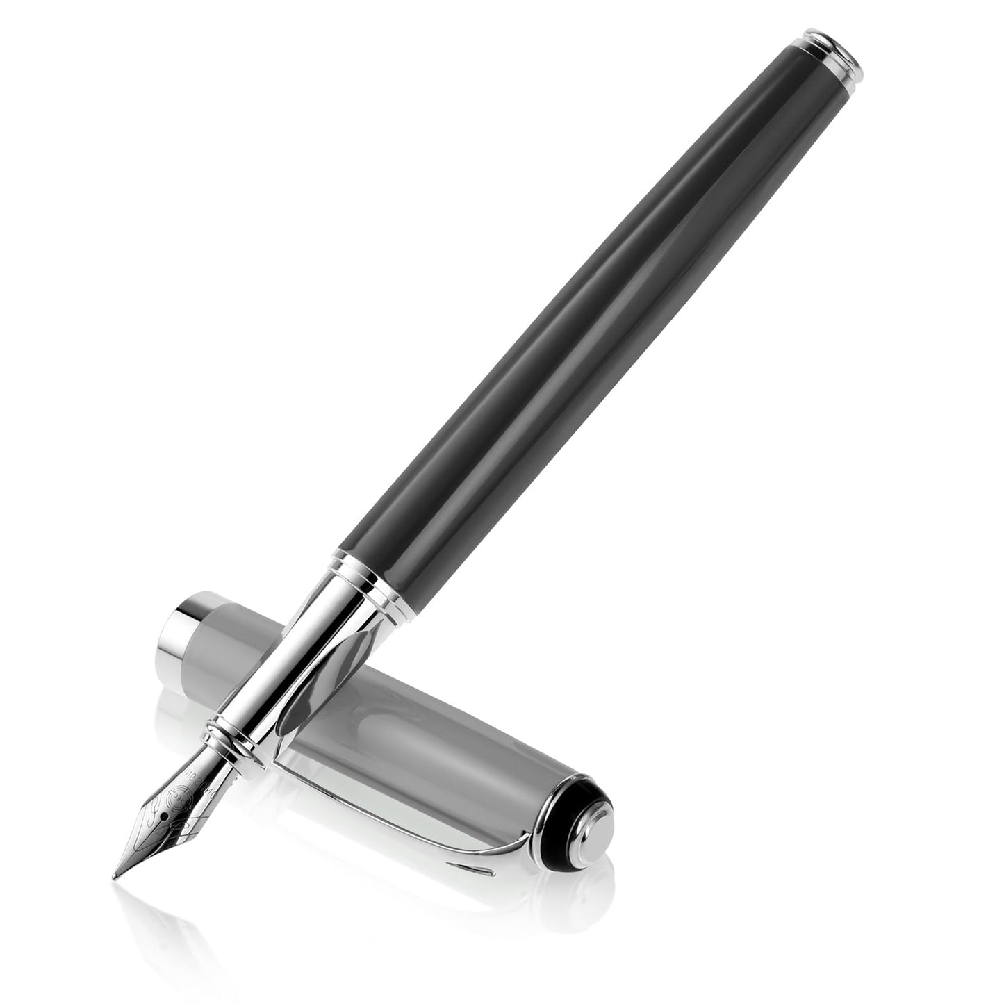 Amaxiu Aesthetics Metal Fountain Pen, Extra Fine Point Calligraphy Pen 0.5mm Writing Pen Compatible with 3.4mm Ink Cartridges Luxury Business Pen for Calligraphy Journaling Office School Gift (Grey)