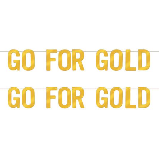 AOZUO 2 Set Go for Gold Signs, Olympic Decorations Banners for Sports Themed Party Events Photo Booth Backdrop Athletic Games Competitions Supplies for Wall Home Decor Indoor Outdoor, 6.29x3.34inch