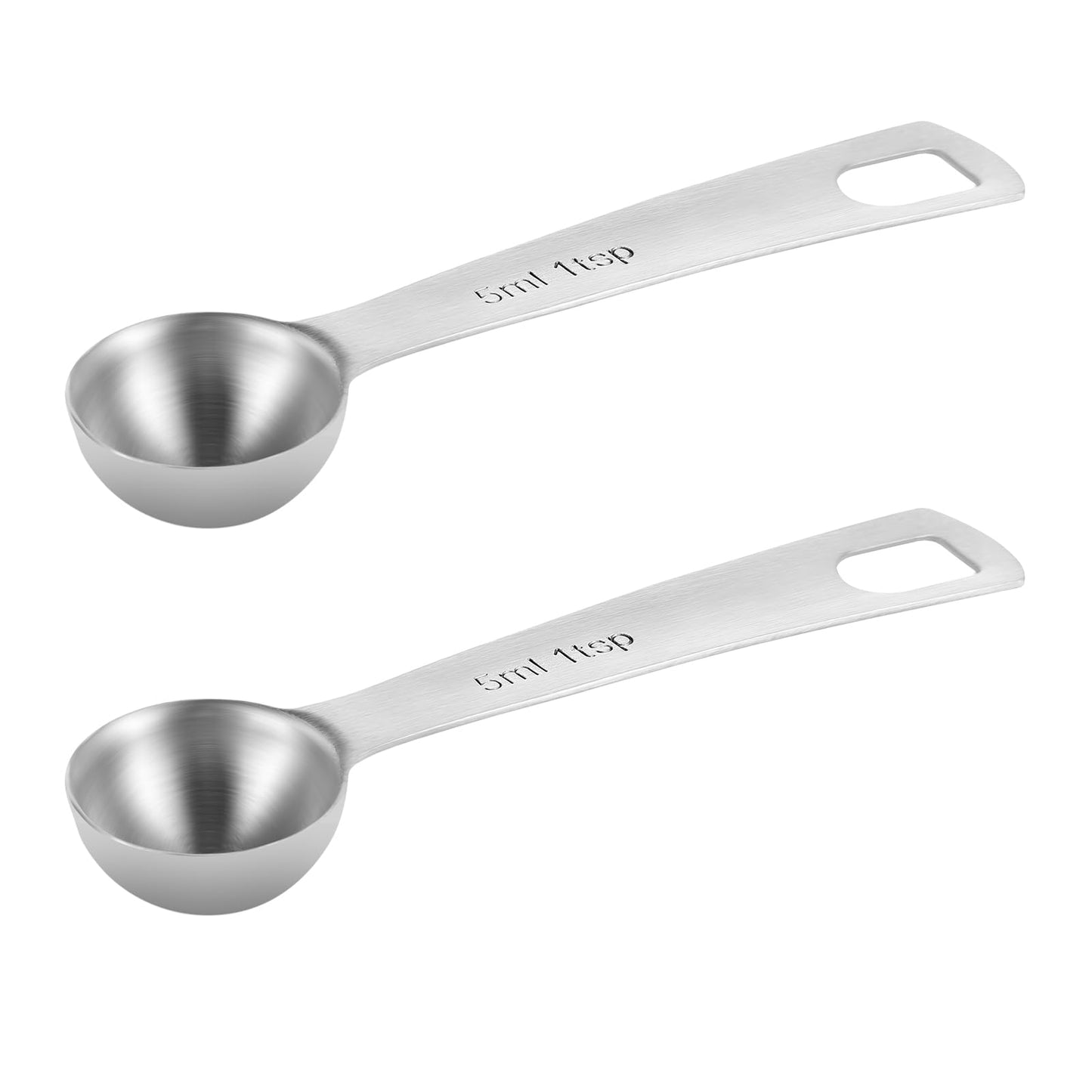 Yuanchu 2Pcs Endurance Measuring Spoons, 1 Teaspoon(5 mL | 5 cc | 1/3 Tablespoon), Stainless Steel Measuring Spoon Sliver Measure Scoop Narrow Long Handle Design for Spice Jar Ground Coffee Beans Tea