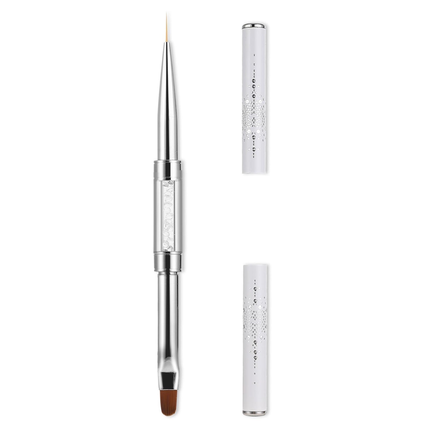 simarro Dual-ended Nail Design Brush, Rhinestone Handle Nail Brush Gel Nail Brush Professional Nail Design Tools Nail Dotting Brush(1pcs white)