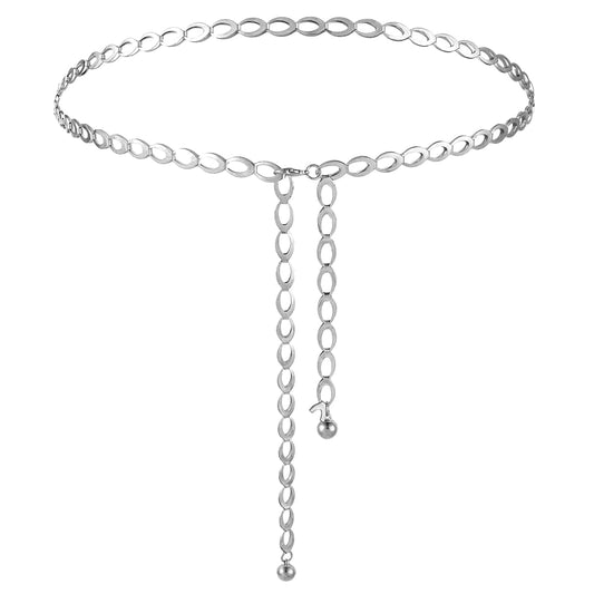 Andibro Metal Waist Chain Belt for Women, Adjustable Waist Chain Link Body Girls Waist Long Hollow Belt for Jean Pants Dress (silver)