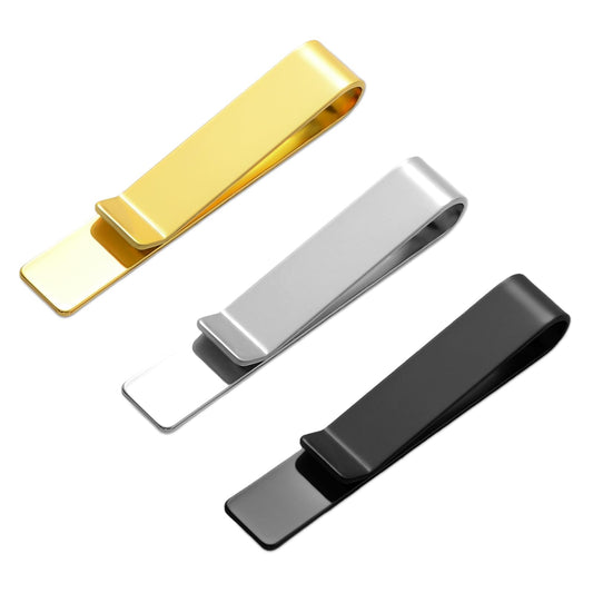 Bewudy 3 Pcs 2 inch Tie Clips for Men, Skinny Tie Clip for Men in Black Costume Accessories, Personalized Design Tie Bar Perfect For Slim Ties (Gold, Silver, Black)