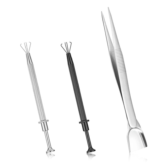 Bewudy 3Pcs Piercing Ball Grabber Tool Set, 4 Prongs Holder Diamond Claw Grabber Pick Up Tool, Precision Stainless Steel Jewelry Tweezers for Tiny Objects IC Chip Electronic Components