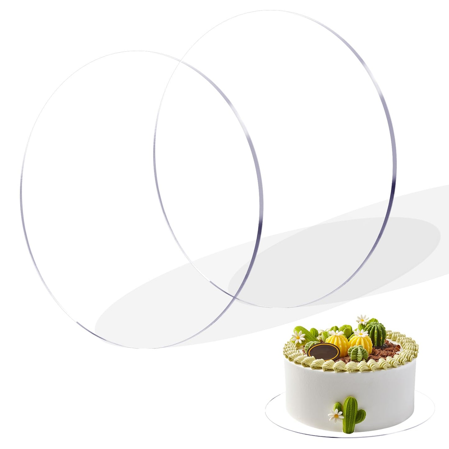 Giantree 2 Pcs 1/4" Clear Cake Boards Round, 6 Inch/8 Inch Diameter Acrylic Cake Disc Round Plexiglass Table Top for Cake Baking DIY Dessert and Crafting (20cm)