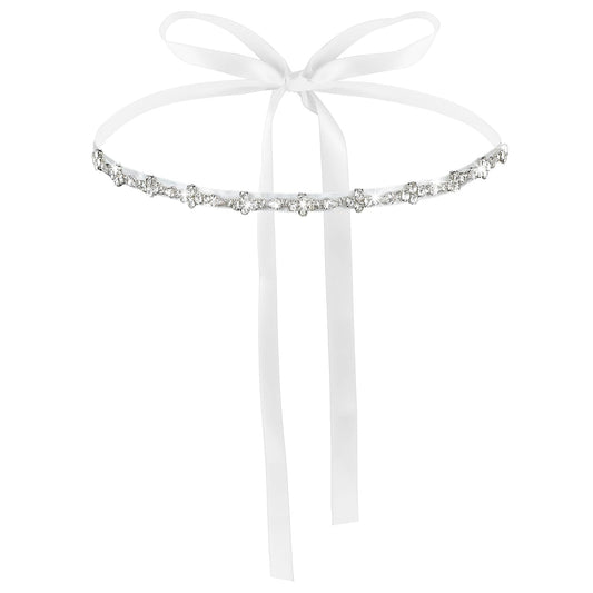AOZUO Bridal Rhinestone Wedding Waist Belt, Thin Bling Bridal Dress Belt Shiny Crystal Bridesmaid Sash Ribbon Belt for Wedding Gown