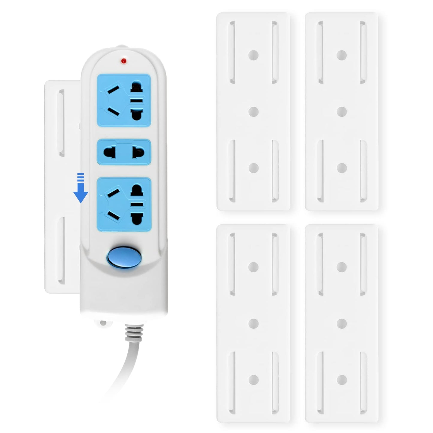 cobee Self Adhesive Power Strip Holder, 4PCS Adhesive Punch Free Socket Holder Wall Mount Home Power Strip fixator Desktop Socket Fixer Plug in Socket Fixer Bracket Stand for Kitchen Home Office