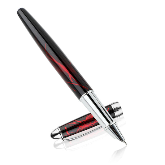 Andibro Acrylic Fountain Pen Fine Nib, Marble Appearance Fashion Pen with Ink Converter 0.38mm Fine Point Pen Smooth Writing Calligraphy Pen for Men Women Journaling School Office Gift(Red)