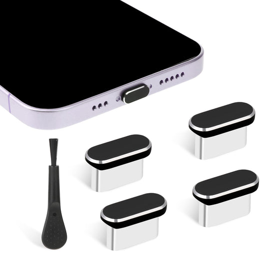 JIEYAO USB C Dust Plug with Cleaning Brush, Metal Type C Charging Port Cover, Anti Dust USB-C Plug Cover Charging Port Cover Caps Phone Type-C Port Protectors Compatible with All USB C Devices