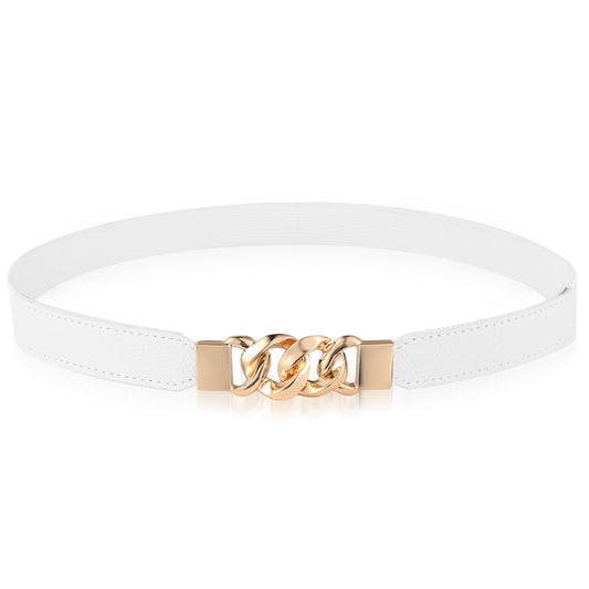 Amaxiu Women Elastic Skinny Belt, Stretchy Thin Belt Invisible Stretch Belts with Gold Buckle Ladies Waist Belt Dress Belt(White)