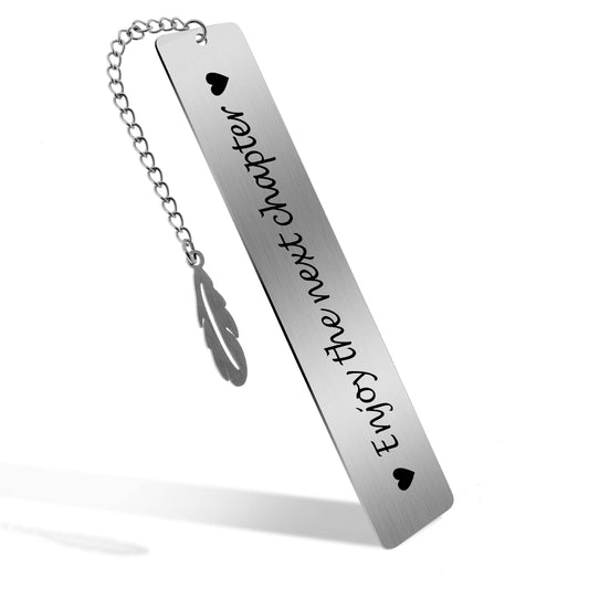 Bewudy Bookmark with Chain for Book Lover, Inspirational Bookmark for Women Men Friends Graduation Retirement Wedding Christmas Anniversary Birthday Gifts (Enjoy The Next Chapter)