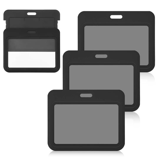 AOZUO 4Pcs Horizontal Badge Holder, Double Sided Transparent ID Badge Holder Waterproof Hard Plastic Card Case Protector Pouch for ID Credit Card Proximity Key Cards Driver Licenses Passes(Black)