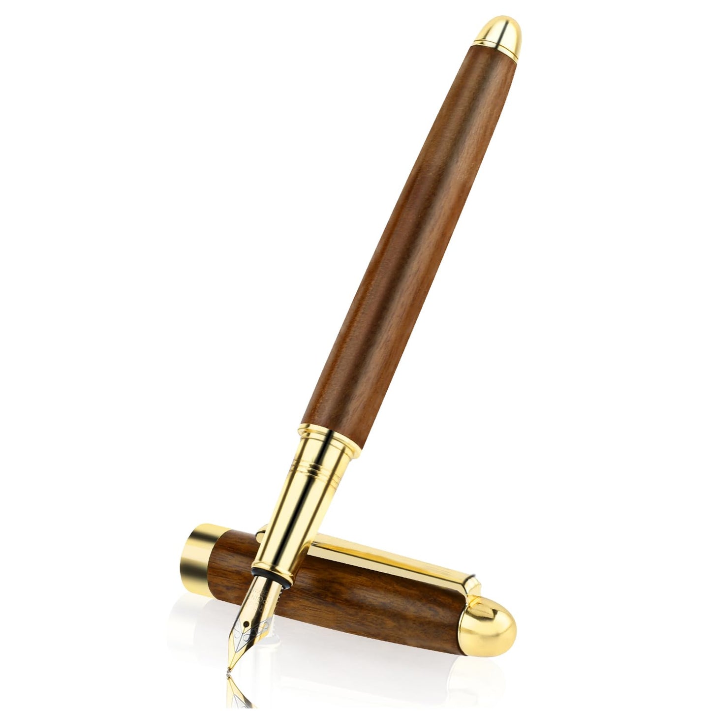 cobee Vintage Wooden Fountain Pens, 0.7mm Handcrafted Fountain Pen Wood Luxury Pen Fine Point Business Pen Compatible with 2.6mm Cartridges for Journaling Calligraphy Gift Supplies (Brown)