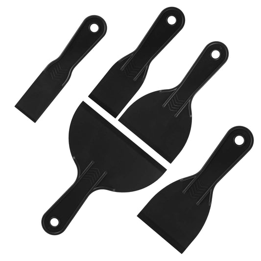 Giantree Plastic Putty Knife Set, 5 Pack Paint Scrapers Tools Plastic Scrapers for Cleaning, Plastic Spreader for Spackling Filling Spatula Filler Knife for Painter Wall Car Painting Scrapers(Black)