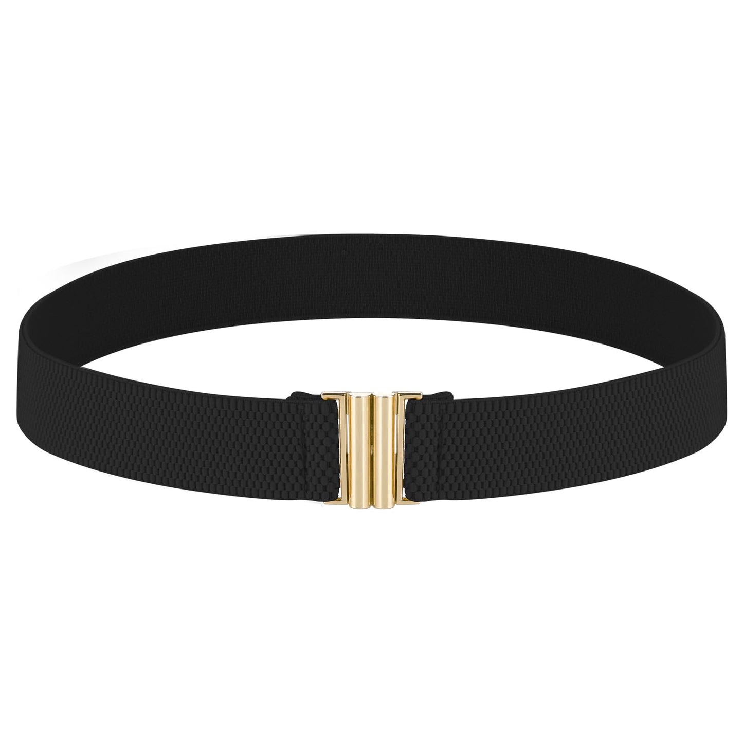 Jeffdad Women Stretch Belt, Black Elastic Waist Belts Fashion Retro Adjustable Cinch Belt wif Buckle for Dresses Jeans