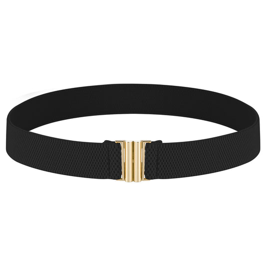 Jeffdad Women Stretch Belt, Black Elastic Waist Belts Fashion Retro Adjustable Cinch Belt wif Buckle for Dresses Jeans