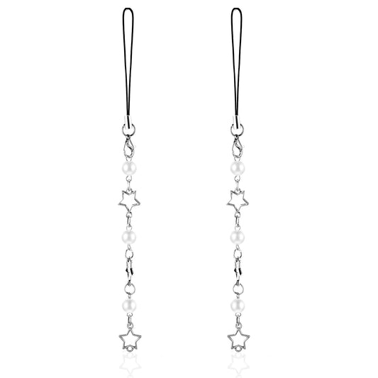 Amaxiu 2Pcs Cute Star Phone Charm, Star Pearl Pendant Cell Phone Chain Strap Mobile Phone Jewelry Lanyard Cute Shiny Phone Accessories for Women Girls(B)
