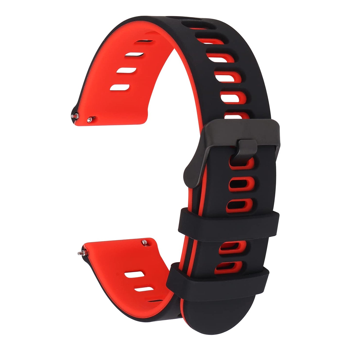 cobee Silicone Rubber Watch Bands, Quick Release Sport Watch Replacement Straps, Universal Smart Watchband with Black Stainless Steel Buckle Compatible with 20mm/22mm for Men Women(20mm, Black-Red)