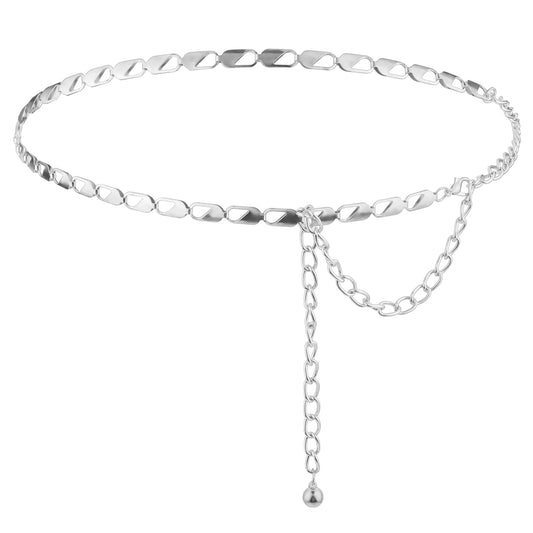 Andibro Women's Metal Waist Chain Belt, Adjustable Waist Chain Link Body Belly Waist Chain for Jeans Pants Dress (silver)