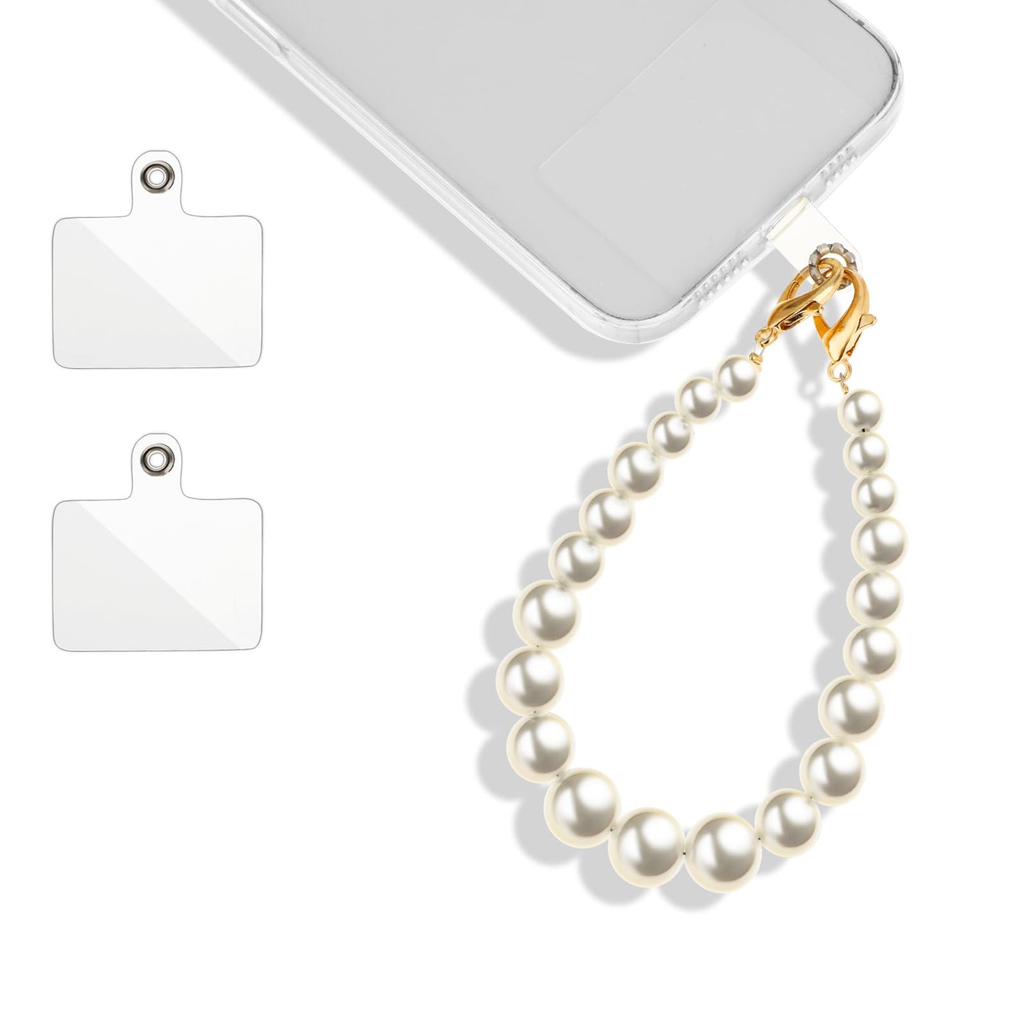 Giantree Universal Phone Lanyard, Cell Phone Pearl Chain with 2Pcs Back Patch Phone Charms Wrist Strap Fit for Most Cell Phones & Phone Case (Color 1)