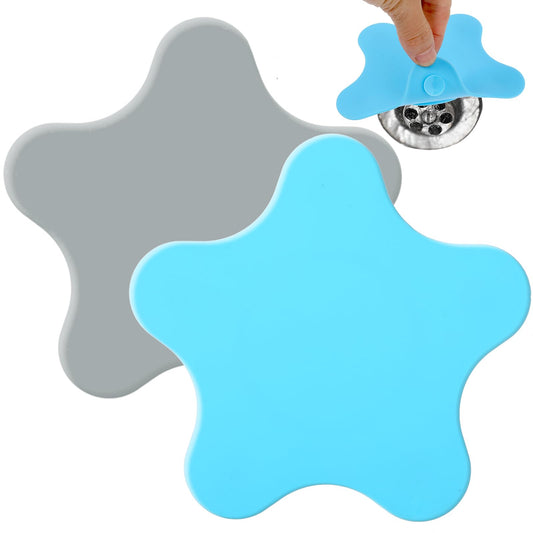 Molain 2 Pack Tub Stopper, Bathtub Stopper Silicone Drain Plug Hair Stopper Adorable Starfish Illustration Flat Suction Cover for Kitchen Bathroom Accessories and Laundry(Gray&Blue)