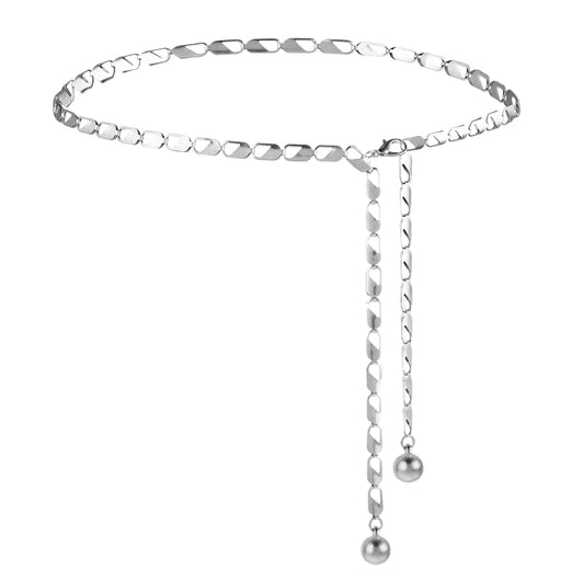 Amaxiu Women Waist Chain Belt, Ladies Girls Adjustable Belts Metal Body Link Belt Fashion Chain Belt for Dresses Jeans(Silver)