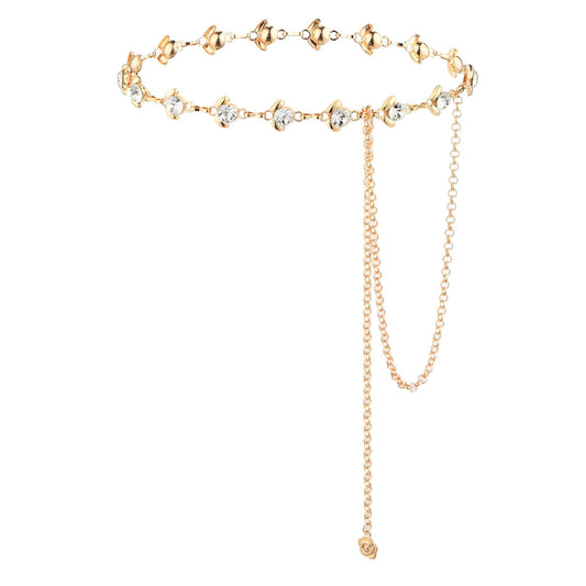Andibro Flower Metal Chain Belt for Women, Adjustable Skinny Waist Belt Crystal Bridal Wedding Belt for Dresses Decorated