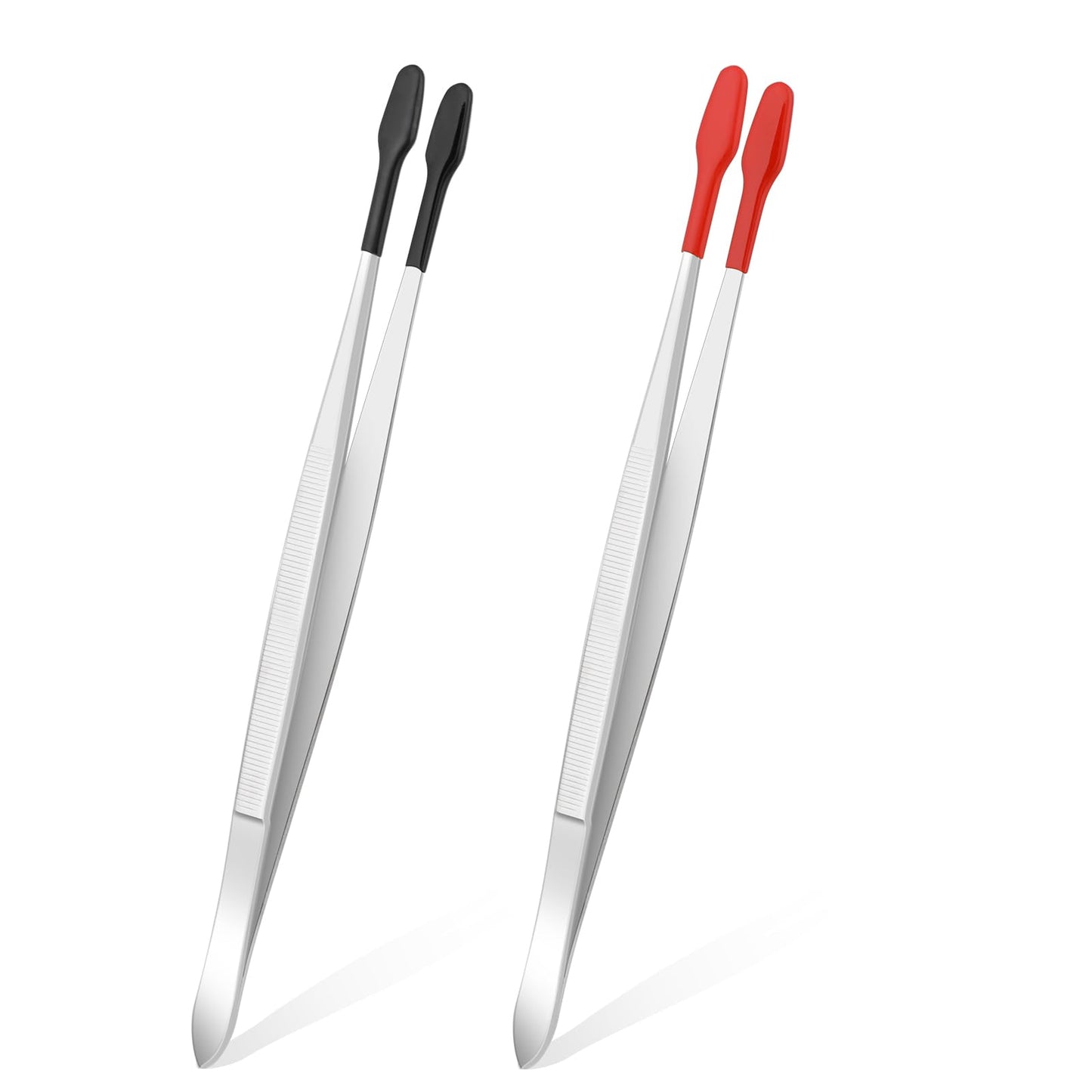 Amabro 2 Pieces PVC Coated Flat Tipped Tweezers, Non Marring Flat Tip Tweezers Stainless Steel Pincettes Non-Slip Forceps for Stamps Coins Crafts Beads Jewelry Making Tweezer Tools