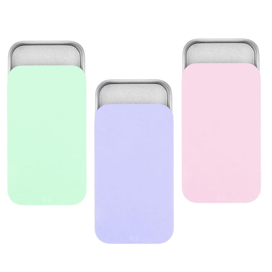 JIYIN 3 PCS Metal Tin Box Containers, Mini Rectangular Slide Top Tin Box Containers 2.36 by 1.33 by 0.4 Inch Empty Hinged Container for Candies Jewelry Crafts Pills Survival Kit(Pink Green Purple)