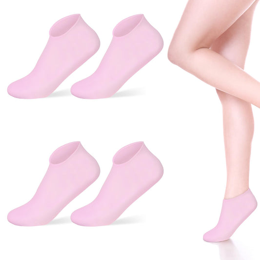 Molain 2 Pairs Silicone Socks for Women, Silicone Moisturizing Socks Pedicure Silicone Socks Softening Calluses Dry Cracked Feet Rough Skins Foot Spa Gel Silicone Socks (Pink)