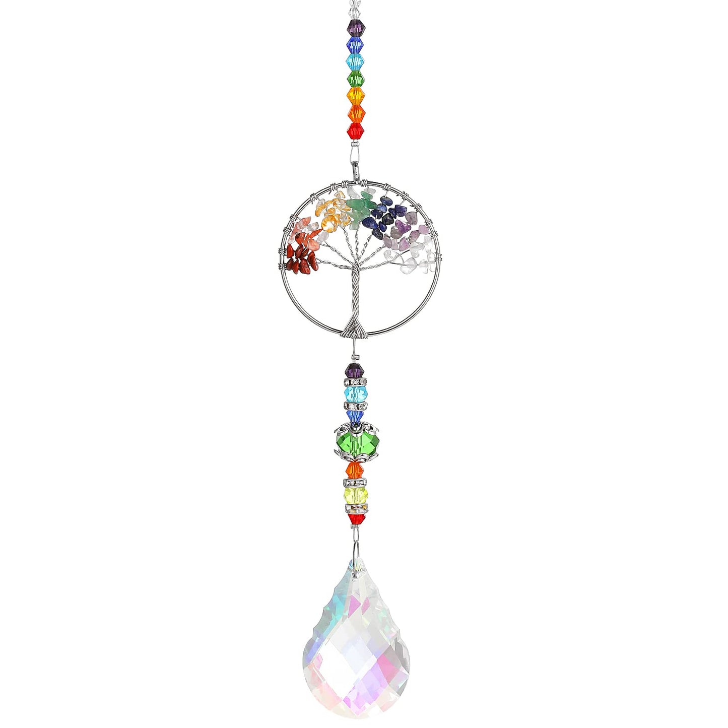 TIESOME Healing Crystal Sun Catcher, Tree of Life Sun Catcher Pendant For Car Rearview Mirror Hanging Wind Chimes Suncatcher Rainbow Pendant Spiritual Gifts for Women