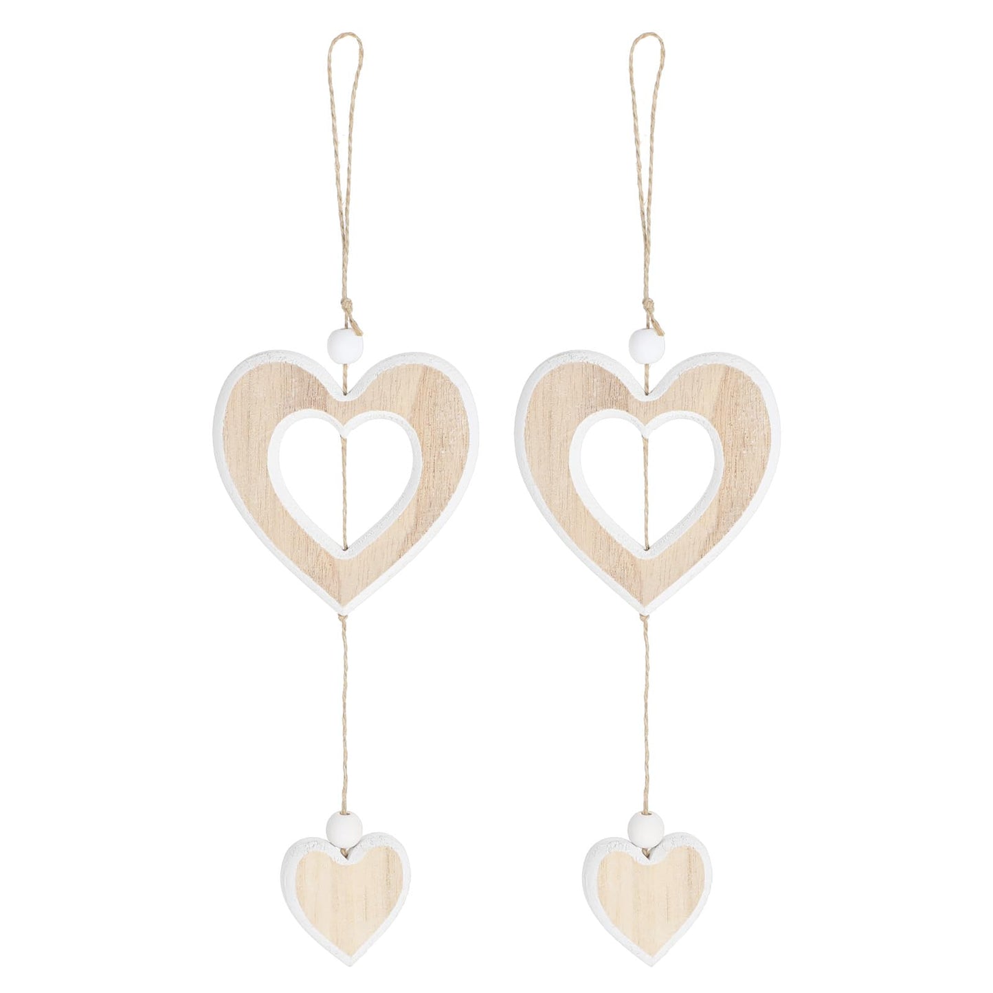 MBAIYO Pack of 2 Heart Decorative Wooden Pendants, Hanging Wooden Decorative Heart Window Decoration Pendant Natural White Wooden Heart Hanging Decoration Sculpture Decorative Heart Decorative Hanger