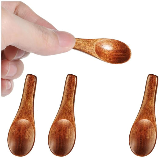 JJUNW 4 Pcs Tiny Wooden Spoons, Tiny Salt Spoons, Mini Wooden Spoons Tiny Spoons for Spices Sauces Sugar Salt Dips Spices Honey Mustard Cooking