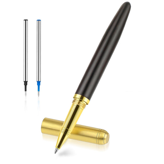 Andibro Wood Rollerball Pen Set, Extra 2 Ink Refills(1 Black & 1 Blue), Fancy Writing Pen Business Ballpoint Pen Nice Luxury Office Gift for Men, for Business Journaling Executive Signature (B)