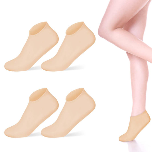 Molain 2 Pairs Silicone Socks for Women, Silicone Moisturizing Socks Pedicure Silicone Socks Softening Calluses Dry Cracked Feet Rough Skins Foot Spa Gel Silicone Socks (Skin)