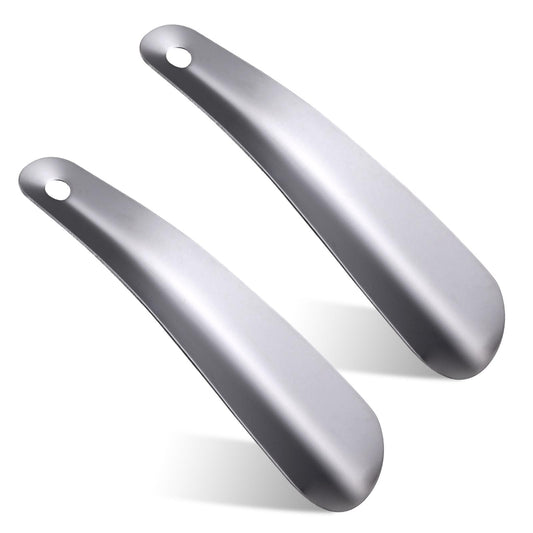 Jeffdad 2pcs Metal Shoe Horn, Small Shoehorn Lazy Shoe Helper 16cm Stainless Steel Shoe Horn with Hook for Men Women The Elderly Kids