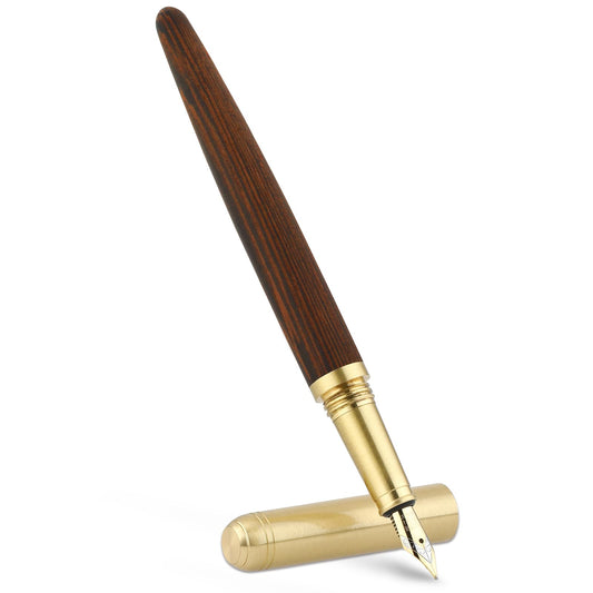 Andibro Handcrafted Wooden Fountain Pen, 0.5-0.6mm Natural Wood Fountain Pen Fine Point Pen Vintage Luxury Pen Smooth Writing Business Pen With Ink Refill Converter for Journaling Calligraphy(F)