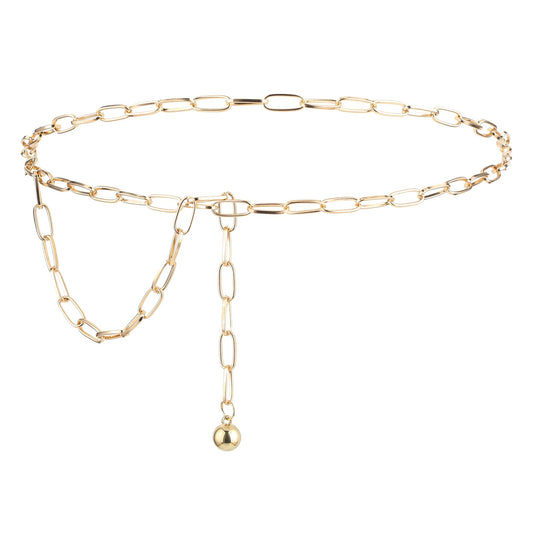Molain Women Chain Belt, Adjustable Metal Waist Chain Belt Fashion Waist Belt for Jeans Pants Dresses (Gold)