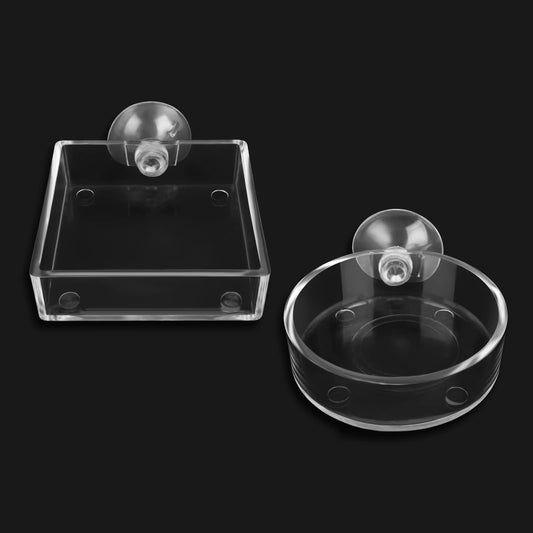 Cobee Aquarium Feeding Bowl,2pcs Shrimp Feeding Dish Glass Fish Tank Round and Square Clear Dishes with Suction Cups Acrylic Tray Feeding Bowls Set for Reptiles Shrimp Tropical Fish
