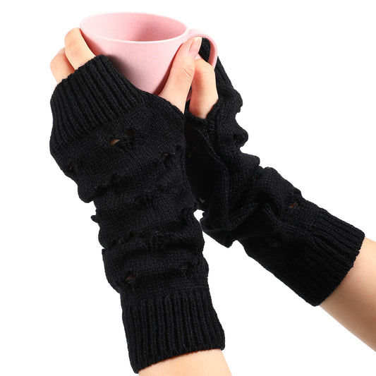 Andibro Y2K Arm Warmers, Goth Punk Style Knitted Fingerless Gloves Thumb Hole Gloves for Women Cosplay Accessories