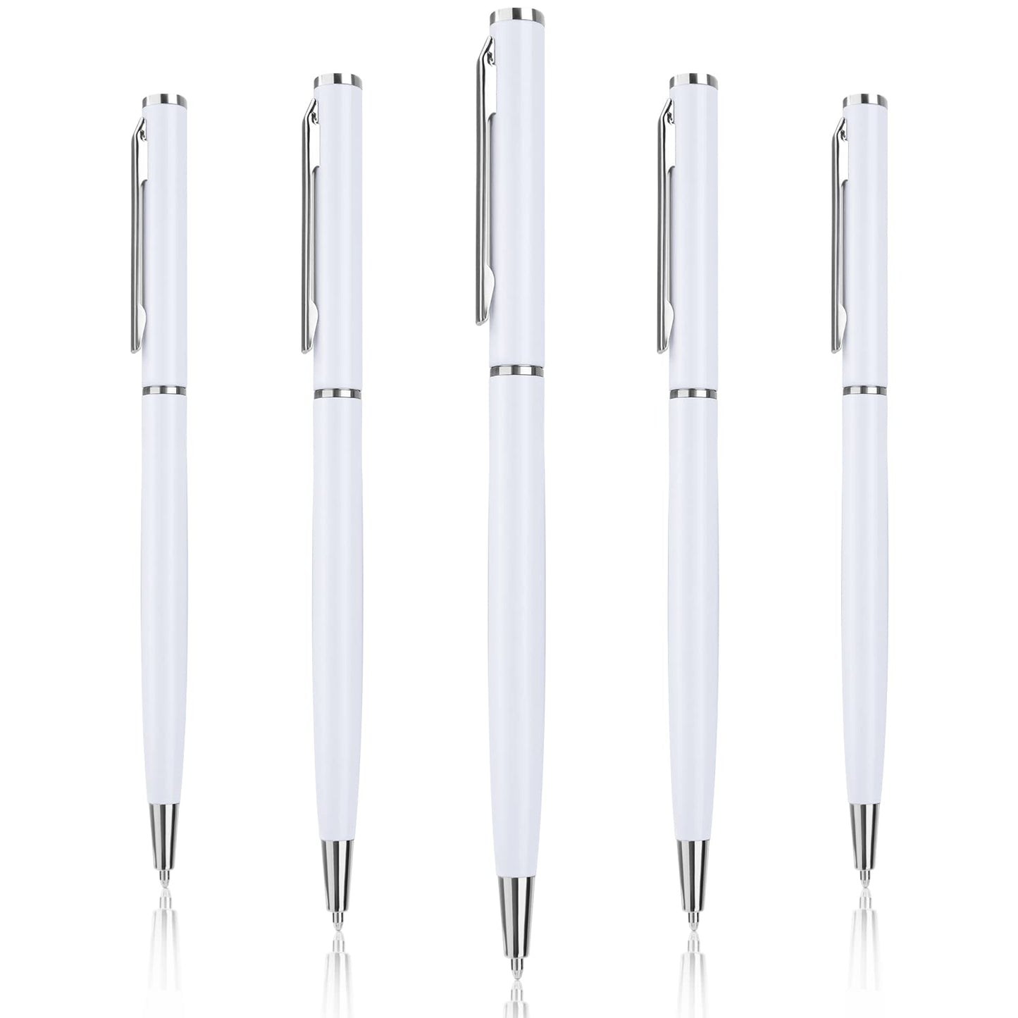 Giantree Luxury Ballpoint Pens, 5 Pack 1.0mm Metal Business Retractable Pens Smooth Writing Gel Ink Pen Black Ink for Daily Work School Writing Stationery Office Supplies(White)