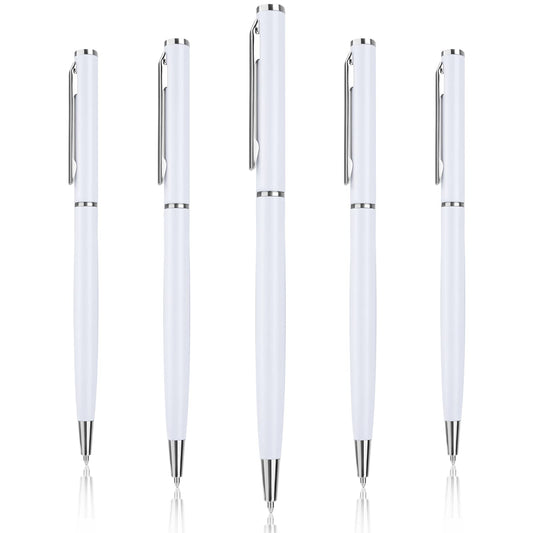 Giantree Luxury Ballpoint Pens, 5 Pack 1.0mm Metal Business Retractable Pens Smooth Writing Gel Ink Pen Black Ink for Daily Work School Writing Stationery Office Supplies(White)